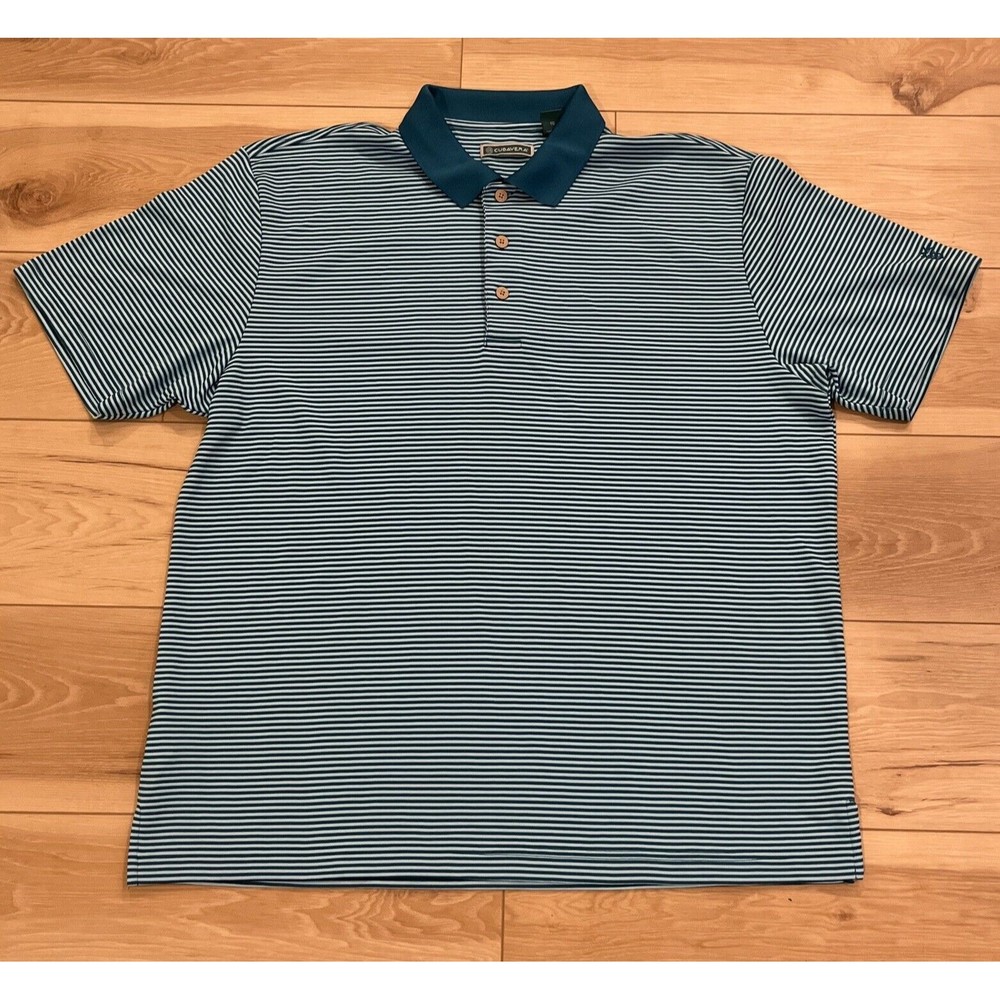 Cubavera Men's Polo Shirt Green Aqua XL Short Sleeve Contrasting solid collar